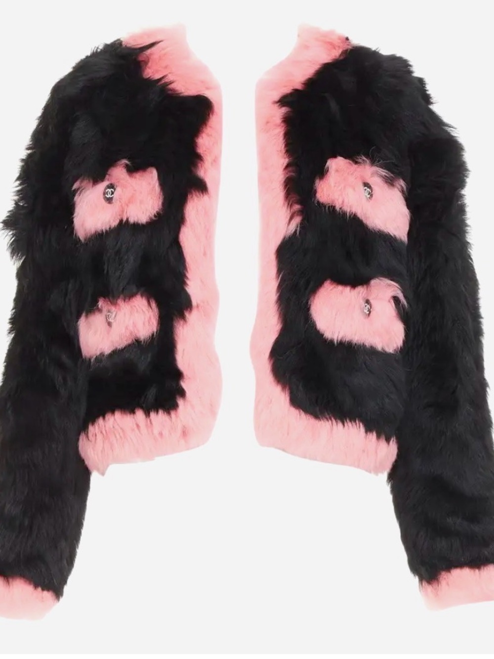 rare CHANEL 21K pink shearling fur CC crystal buttons 4 pocket jacket FR36 S